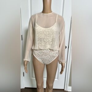 Freepeople Lacey Sheer Blouse Bodysuit